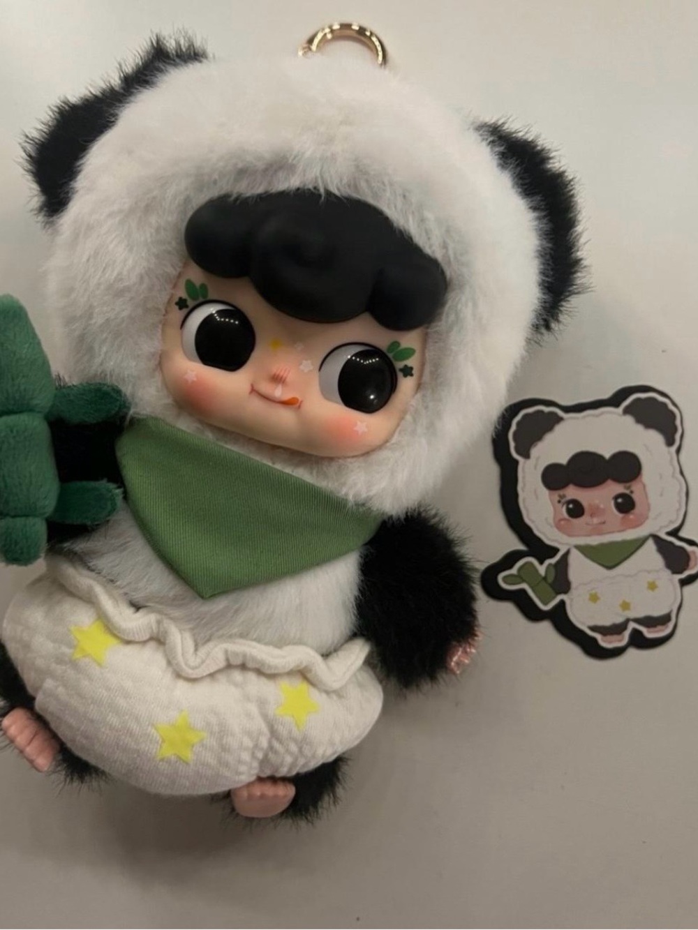Plush Panda Doll Keychain - White, Black & Green
